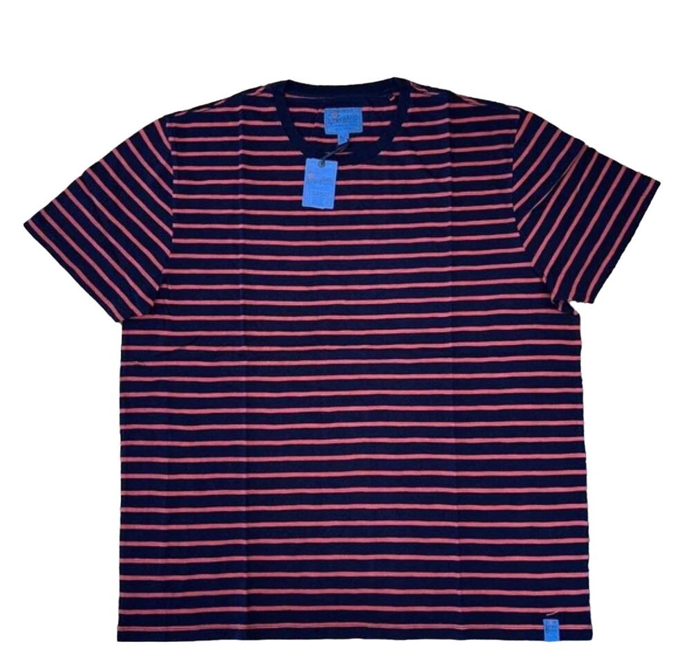 NWT Lucky Brand Men’s Navy & Salmon Stripe Crew Neck Tee - SIZE XXL